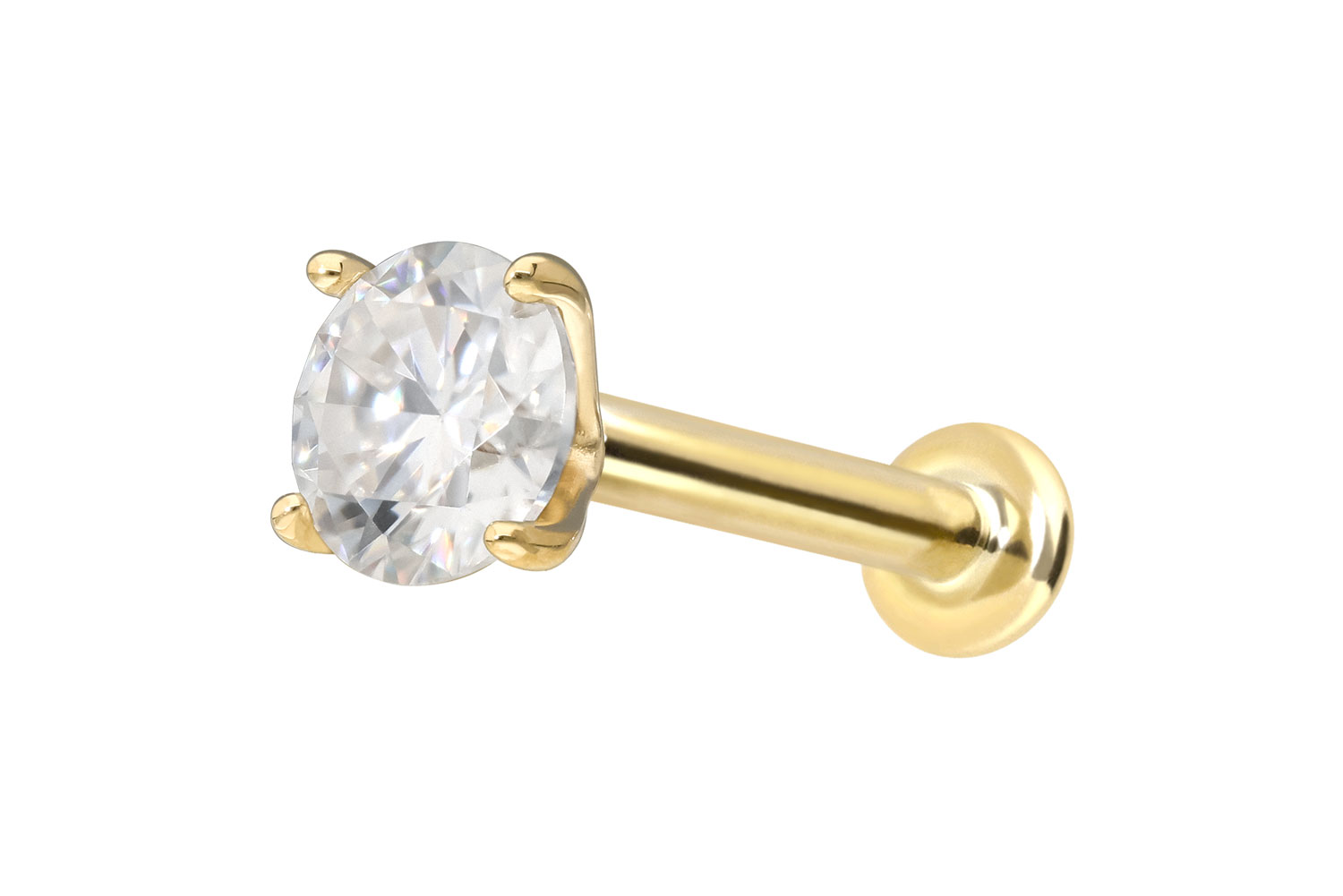 14 Karat Gold Labret Piercing mit Push Fit MOISSANIT